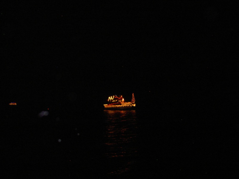 Christmas in August-parade of lights-four of the c-dorys joined with eight other boats that were well illuminated.