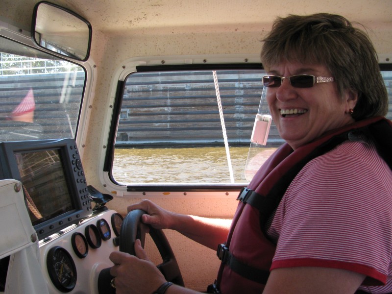 Christy at the helm