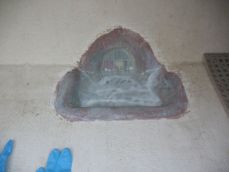 Coat of white-pigmented resin applied (it's normal for the pigment to be just sort of a "wash" of color like this, vs. a solid color).  As it turned out, I later removed this coat.