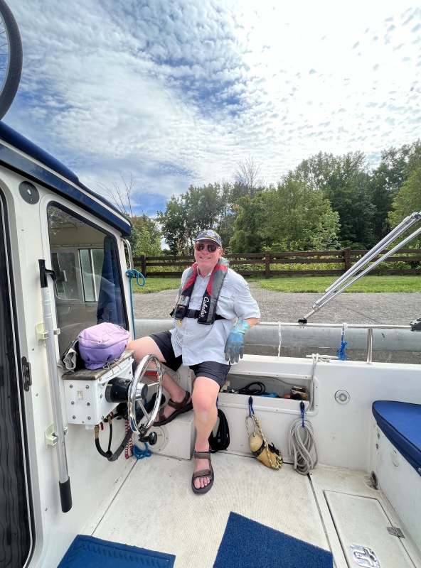 Colby holding C-Traveler on the Lock wall