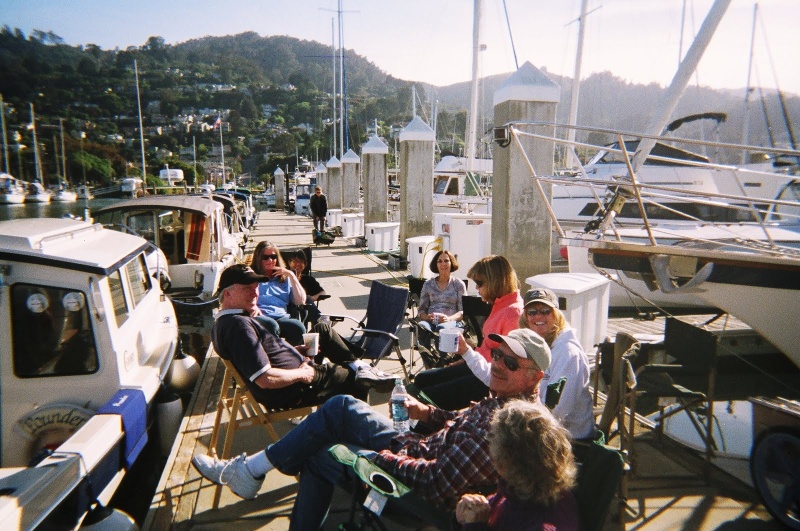 Comparing tattoos on the dock at Sausalito.