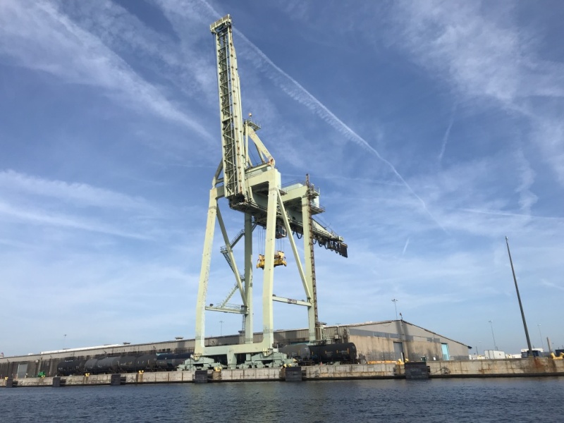 Container ship loading crane.