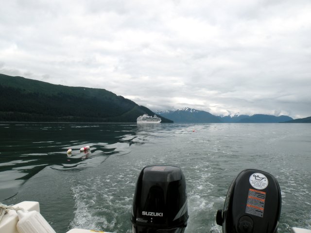 Coral Princess departing Juneau (crab pot buoys in forground)