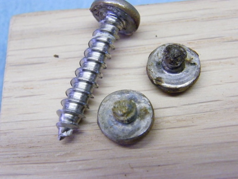 Corrosion of mounting screws on trim tabs. One of the screws on the starboard side, and two on the port side tabs broke off, the others were ok.