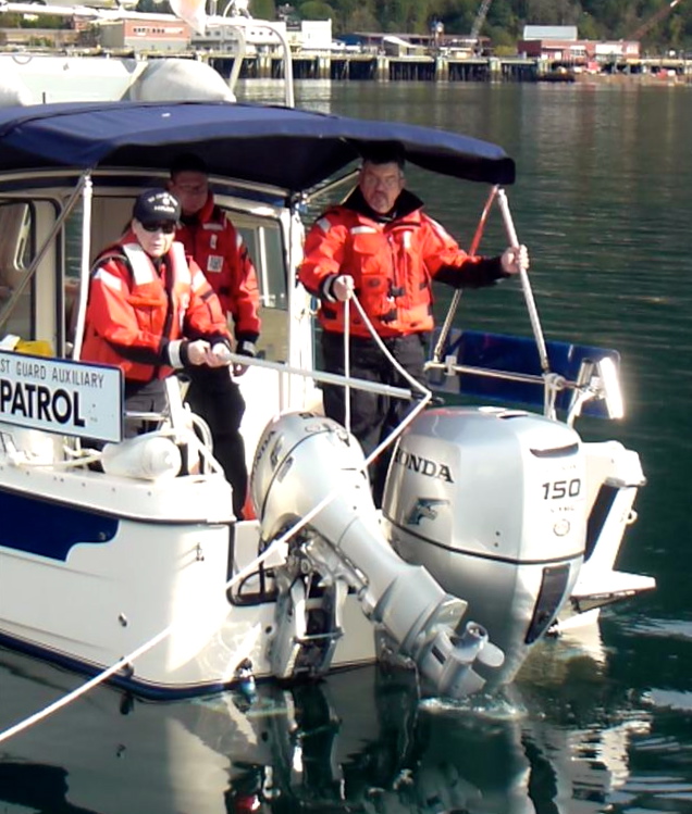 Crew attaching line with skiff hook.