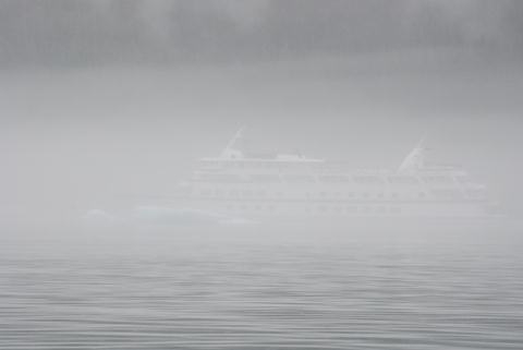 Cruise Ship in foggy Tracy Arm Fiord