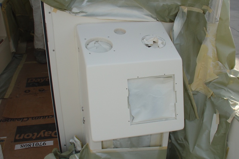 Cut hole for display and spray with gelcoat
