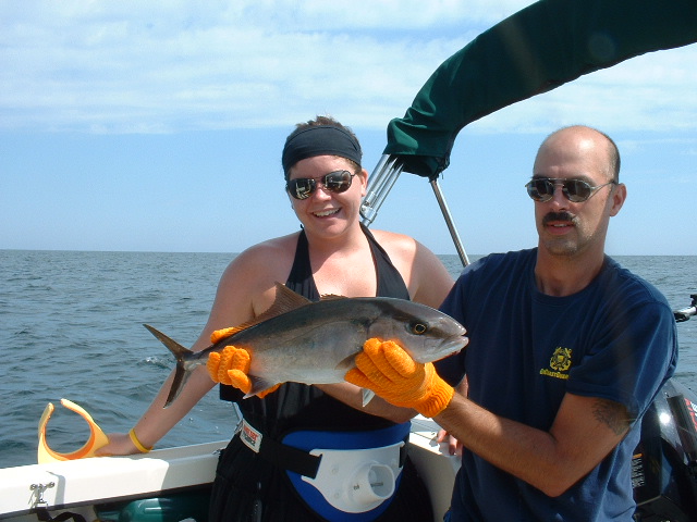 Daughter Laura visiting from Vancouver, BC. Her first Gulf of Mexico fish, an Amberjack.