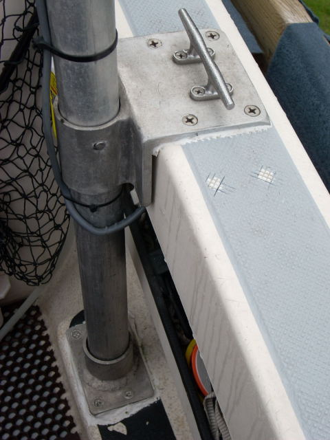 Davit mt. on JMRII my 22 Cruiser of old.
There is a slot cut in step for through bolt(nut)access (two 2" hole saw holes 3" apart connected with jig saw.