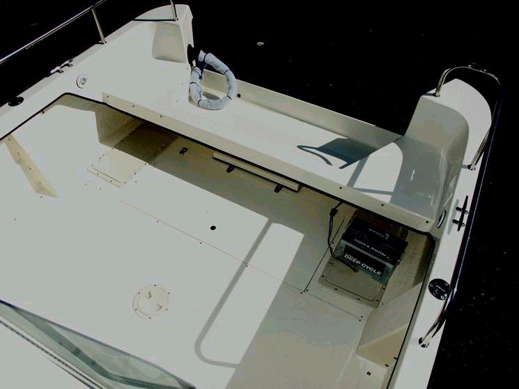 Deck view with fish box and larger hatch lids in place.
