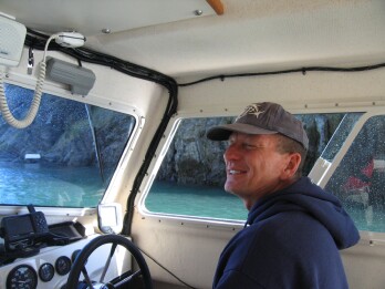 Dee's cousin David motoring the Knotty C through Canoe Pass (Deception Pass) N. Whidbey Island Island, WA