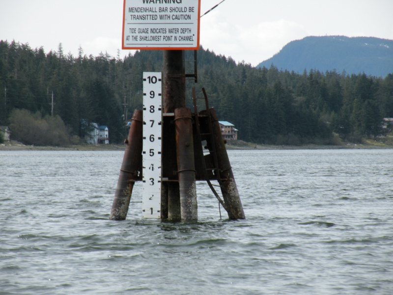Depth guage at south end of Mendenhall Bar