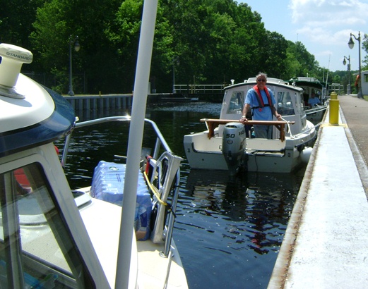 Dick onboard Sea Esta getting ready to drop 10 feet at South Mills lock