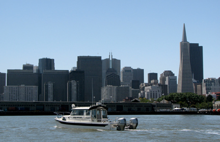 Discovery and the San Francisco skyline