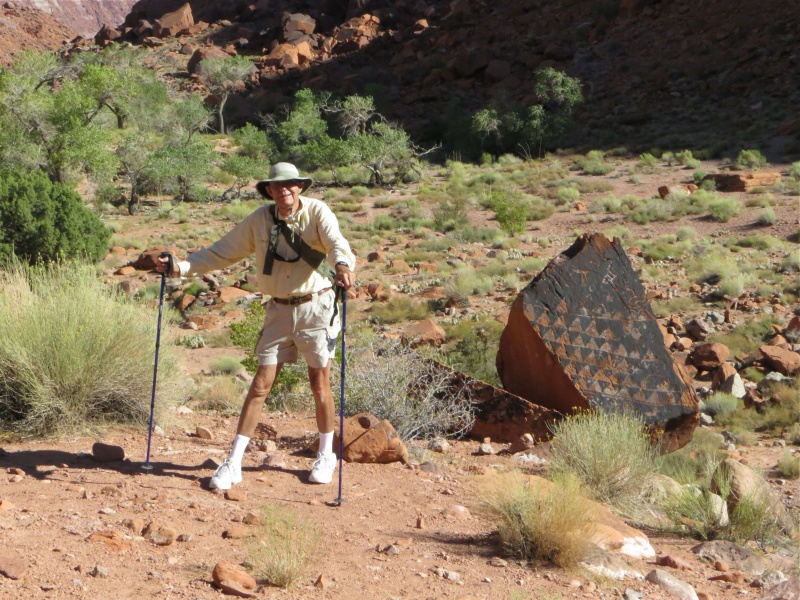 Dr Bob (thataway) by petroglyphs, Cha Canyon