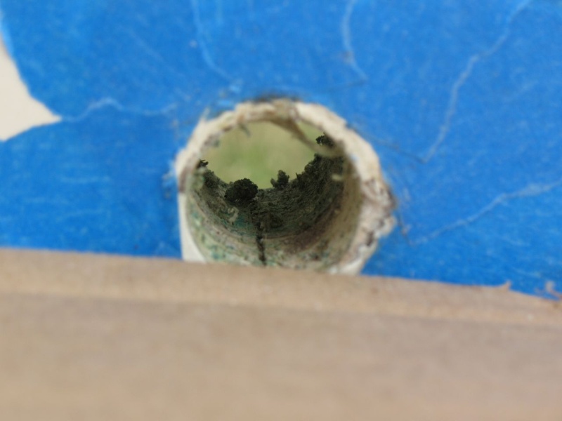 Drain hole after tube removed. Dry (balsa) core, thankfully, although there was only the bare minimum of sealant and no isolation of the core.