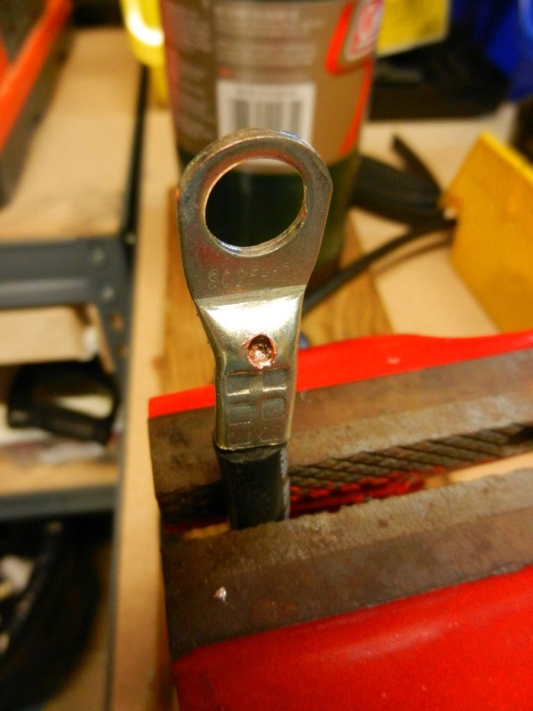 Drill hole in void at tip of wire