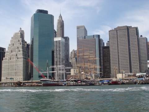 DSC02545 The New York Skyline from the East River I think the one with the pointed spire is the Empire State Building