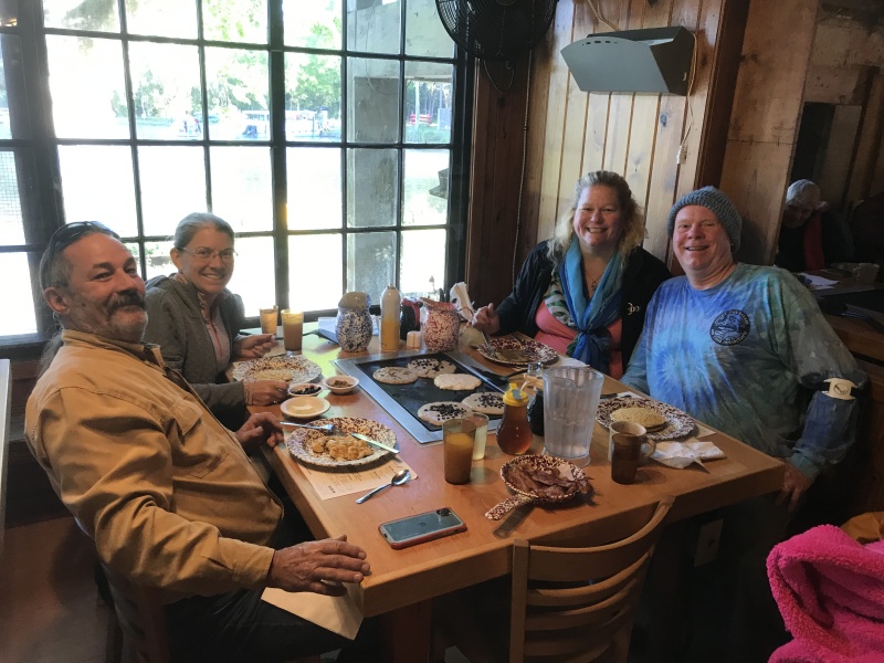 Enjoying pancakes at the Old Spanish Mill