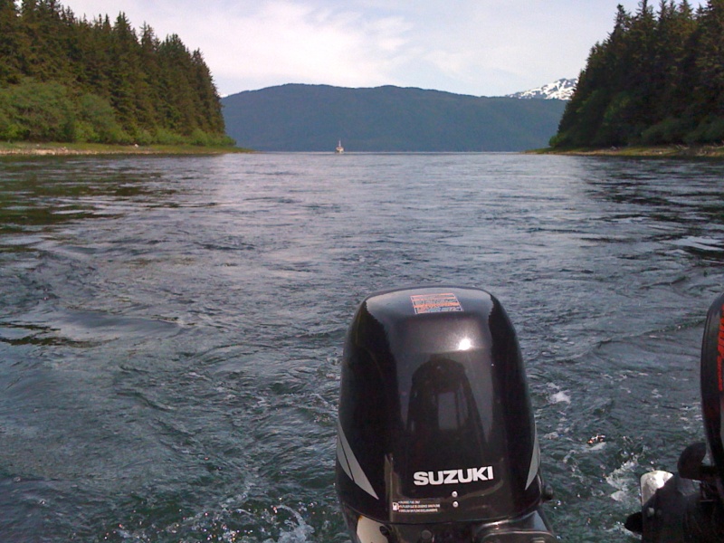 Entering Oliver Inlet @ high tide.  Nordic Tug tailing.