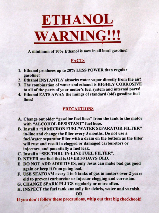 Ethanol Warning