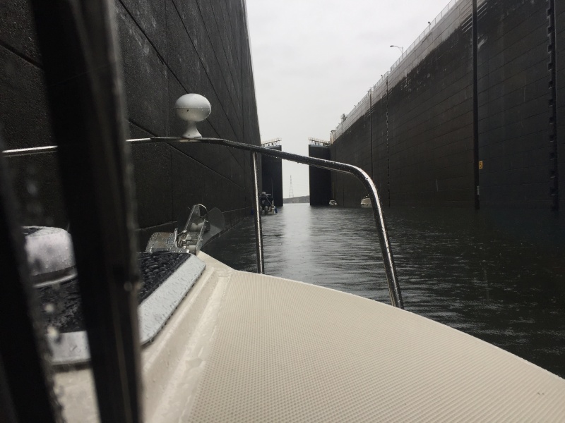 Exiting the McNary Lock. This lock gate is one of the swing styles