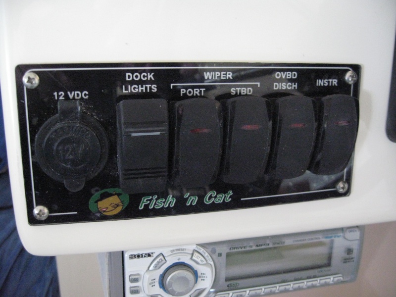 Extra 'docking lights' switch added, Boat name replaces "C Dory Marine"....sacrilege?