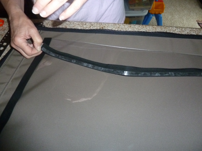 Fabricating and Binding the panels (Sunbrella bias binding was used because it goes around corners well).