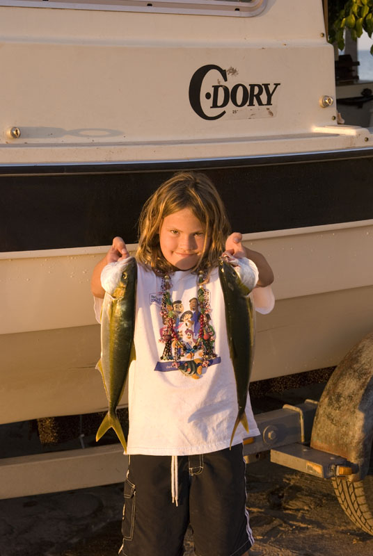 Firecracker yellowtail. Her first Baja catch -- turned into a big tray of fish tacos in a downtown Loreto restaurant. Plenty for  the whole family!