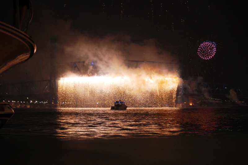 Fireworks waterfall from main st bridge