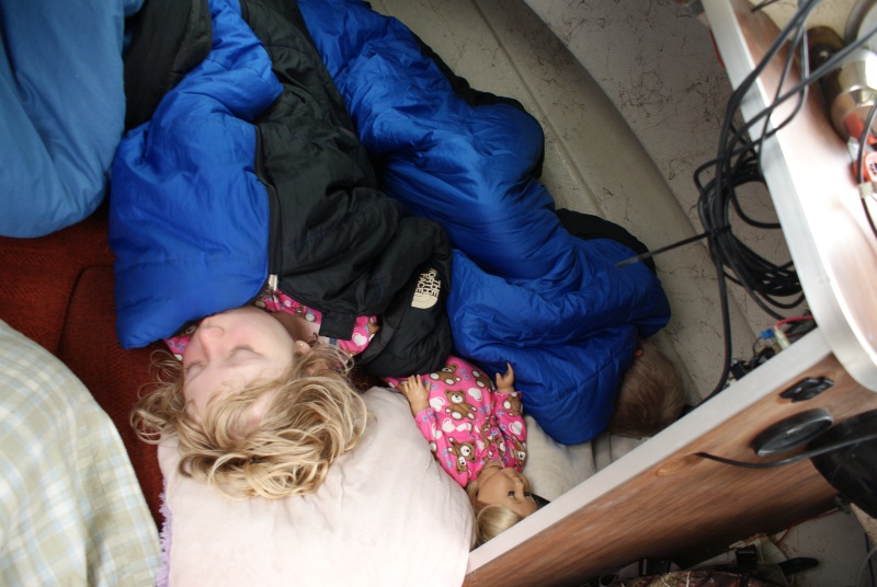 First night sleeping onboard.  The Vberth was a bit tight for the 2 kids and myself but we made it.