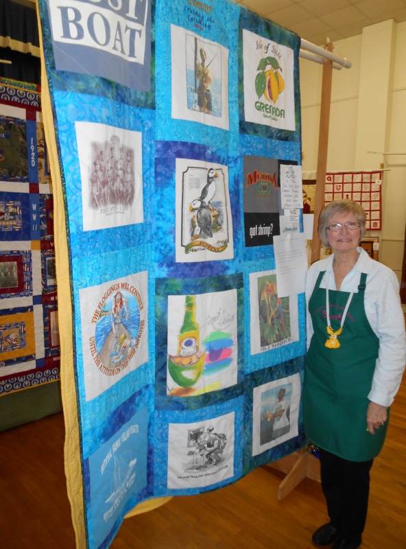 First place quilt.  Wife made quilt from various tee shirts collected while living in the Caribbean on SV PUFFIN, a 33 ft Morgan Out Island.