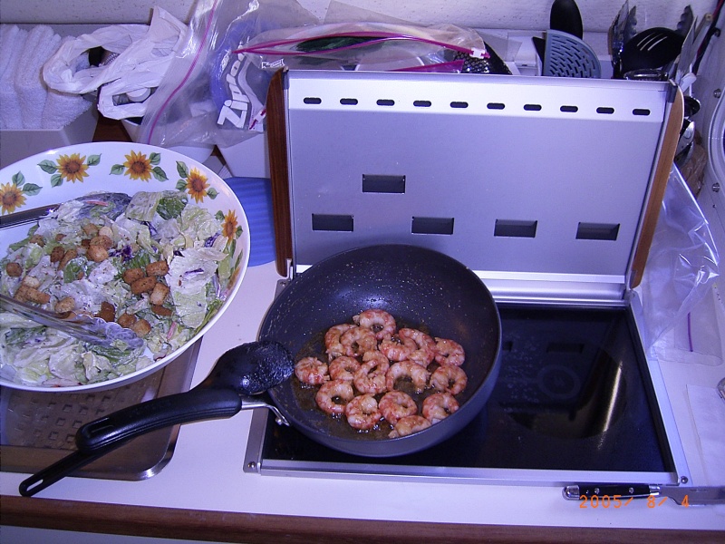 (Fishtales) Shrimp sauteed in butter and garlic with salad