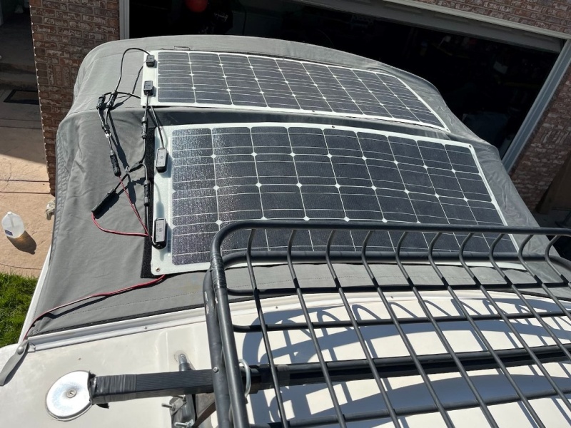 Flexible Solar Panels Velcroed to Bimini Cover