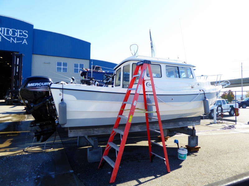 Flushing engine. Also saw Igor who had just finished washing his boat, and checked out his beautiful 2006 22'...we met previously at Bellingham CBGT but sans boat.