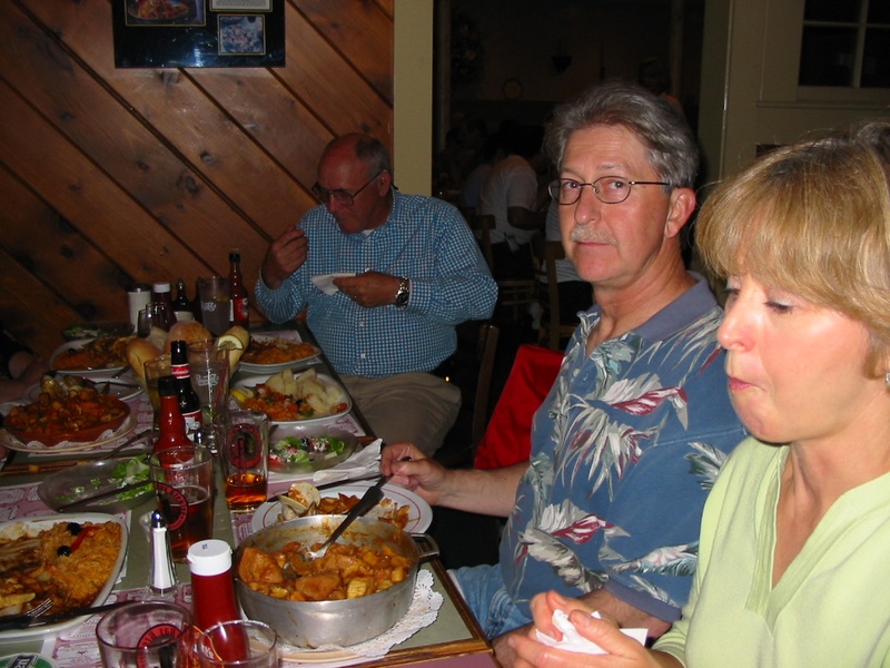 Fred, Dave and Becky feasting on Portugese food at Antonios\'s in New Bedford, MA 6/18/04