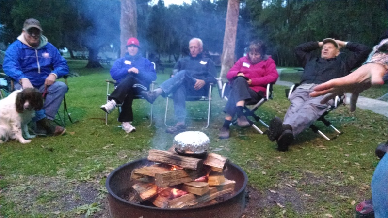 From the right an unknown persons hand maybe Larry from the Odyssey, Tom our host Tom's wife Joyce, Casey, Mary, Rich and I already forgot the  dogs name who was the most obedient dog I have ever seen.