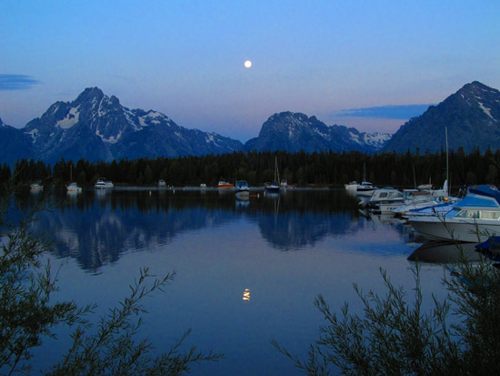 full moon setting over Mt. Moran