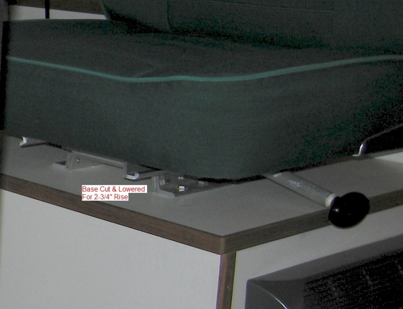 Garelick Combination Seat Swivel & Slide - Modified.jpg

The foot is cut off and reattached to minimize height gain.  Handle lengthened to clear cabinet.