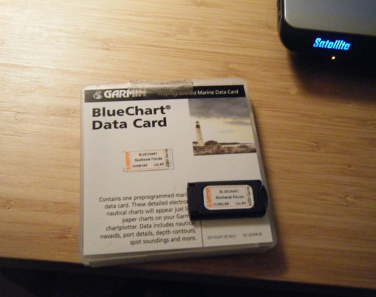 Garmin data card packaging, with card sitting on top.