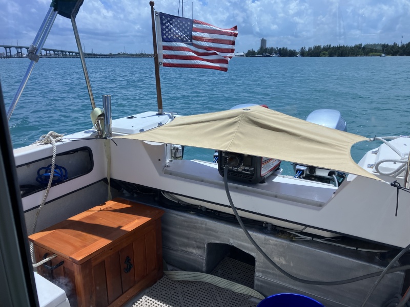 Generator/ Utility fiberglass platform 
Cedar anchor locker for aft anchor.