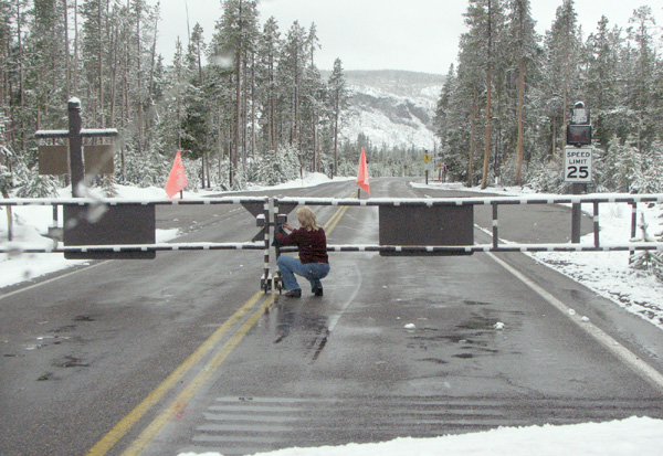 Getting through the locked gates (road closed because of snow)
