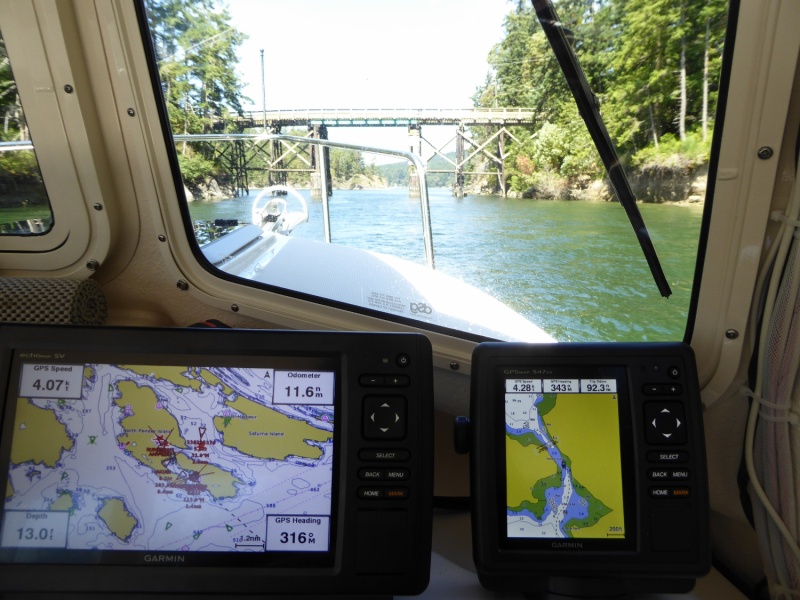 Going through the tiny Pender Canal