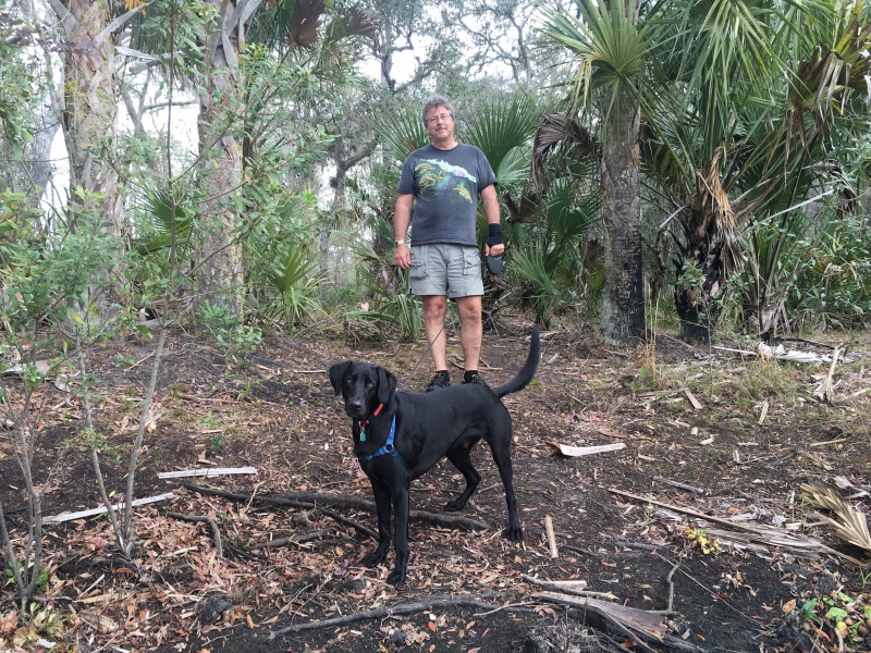 Good friend Gene back from a long walk with Otis