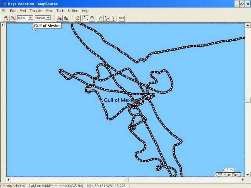 GPS Track during the dismasting and the hour after...the scale represents about 1 sq. mile.