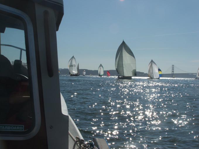 Great Pumpkin Regatta racers on a down wind leg just before reaching Raccoon Strait
