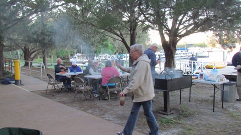 Grill is fired up near dinner time. Free use of tables and chairs. The park people were the nicest park rangers I have ever met.