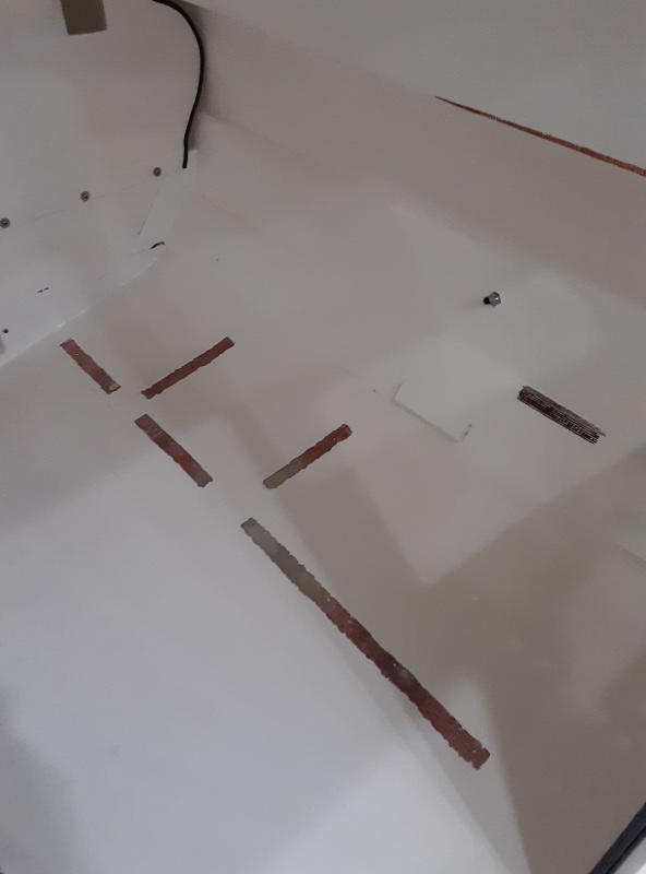 ground off the gelcoat in the areas where Im going to tab in the cabinets