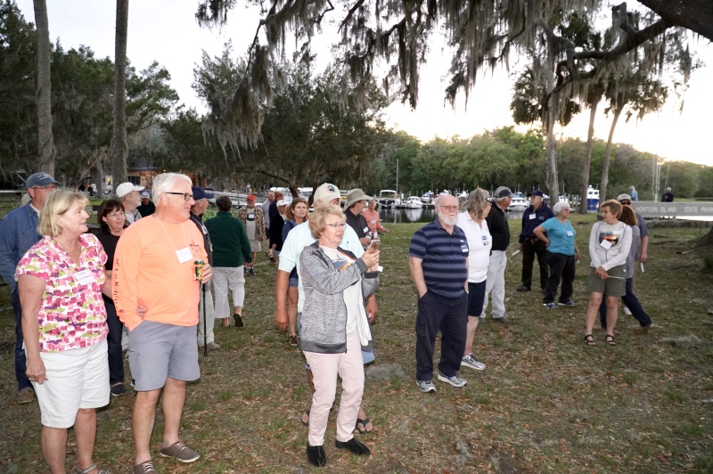 Group gathering for memorial for Bruce and Judy on the point at Hontoon.  There is a bench which will be used for C Brat Memorials.  It is a beautiful spot.