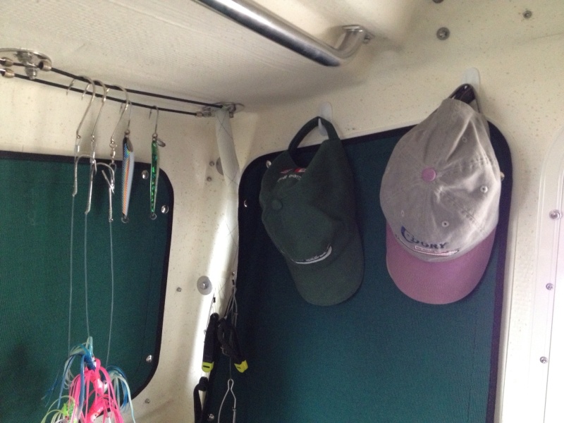 Hat hooks and halibut rig holder.